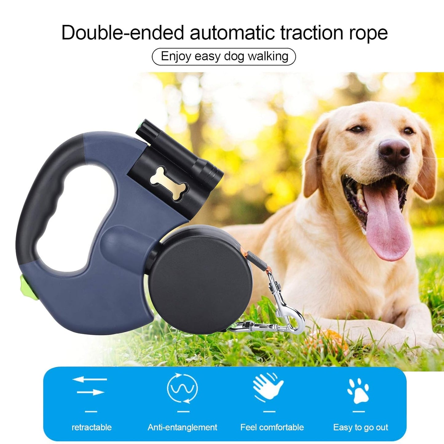 Dual Retractable Tangle-Free Dog Leash
